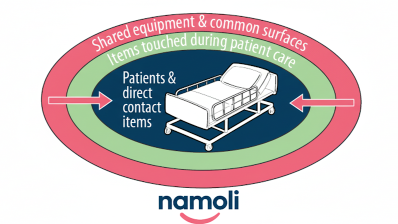Example of a cleaning strategy from cleaner to dirtier areas